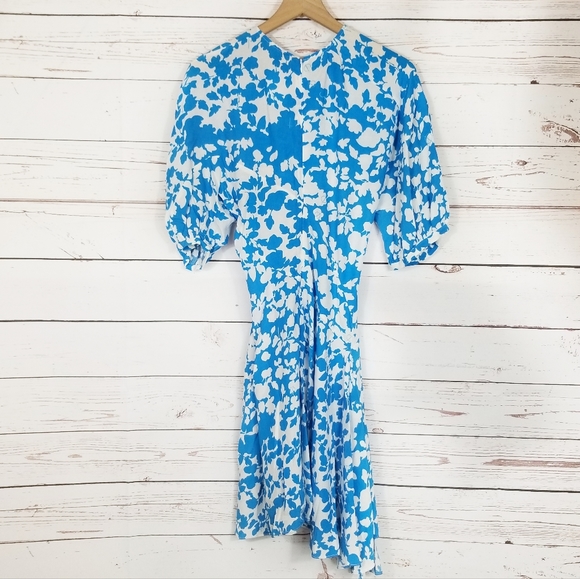 Preen Line by Thornton Bregazzi | Lana Blue Pleated Floral Dress NEW - Picture 4 of 6